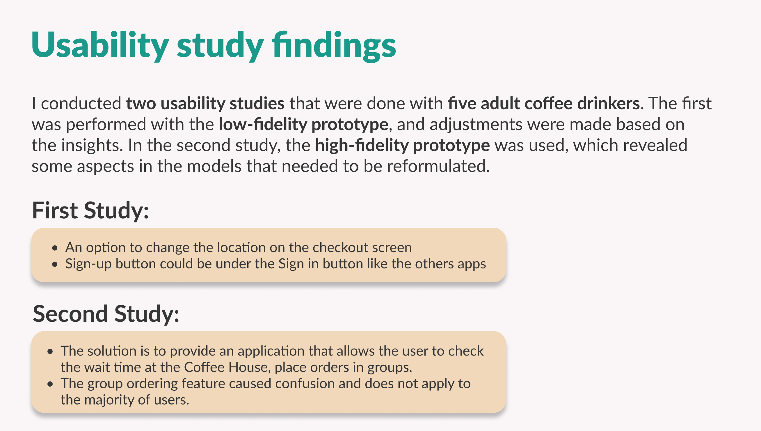 Coffee House Mobile App - UX/UI Design Case Study - Usability findings